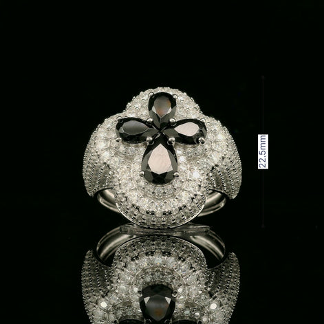 Elegant Spinel & White Diamond Cluster Ring in Sterling Silver | 2.52ct | 22.5mm | VVS