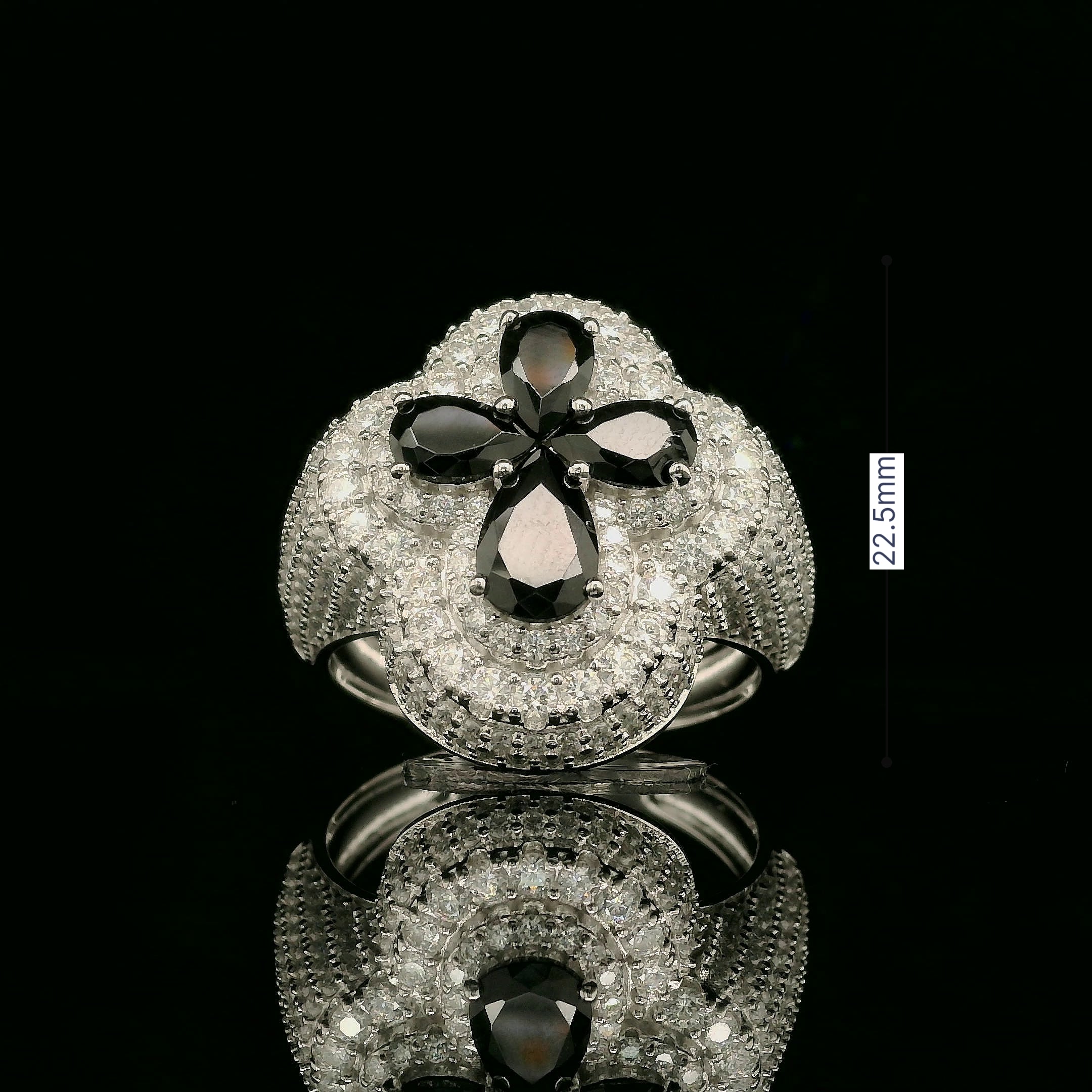 Elegant Spinel & White Diamond Cluster Ring in Sterling Silver | 2.52ct | 22.5mm | VVS