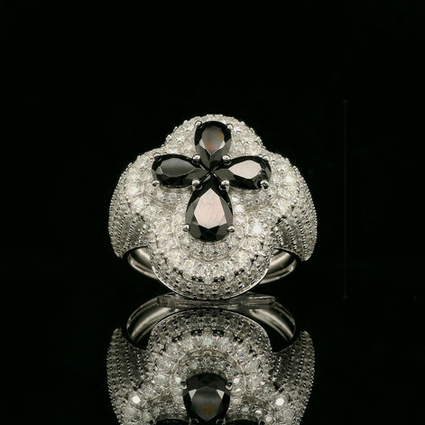 Elegant Spinel & White Diamond Cluster Ring in Sterling Silver | 2.52ct | 22.5mm | VVS