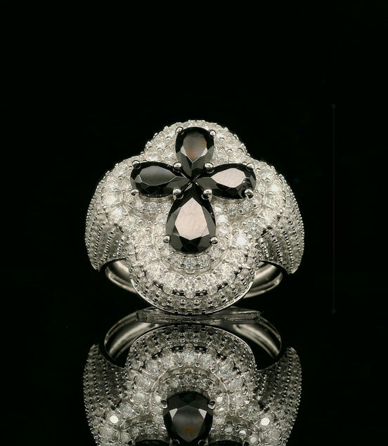 Elegant Spinel & White Diamond Cluster Ring in Sterling Silver | 2.52ct | 22.5mm | VVS