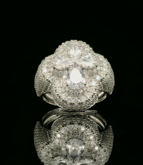 Elegant Spinel & White Diamond Cluster Ring in Sterling Silver | 2.52ct | 22.5mm | VVS