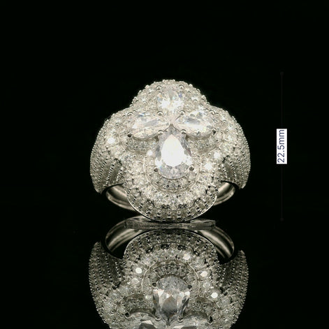 Elegant Spinel & White Diamond Cluster Ring in Sterling Silver | 2.52ct | 22.5mm | VVS