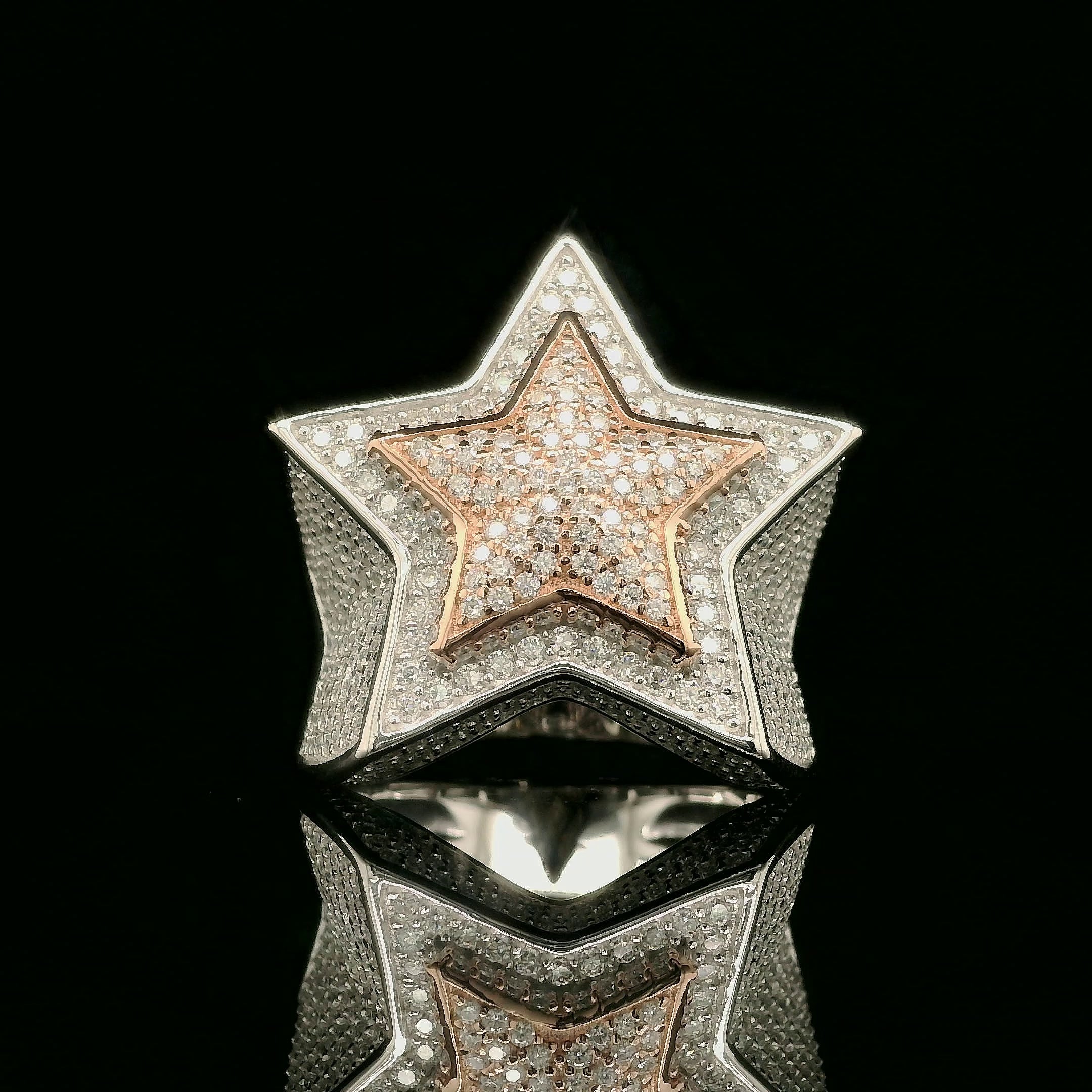Iced Out Two-Tone Star Ring | 2.17ct | 21mm | VVS