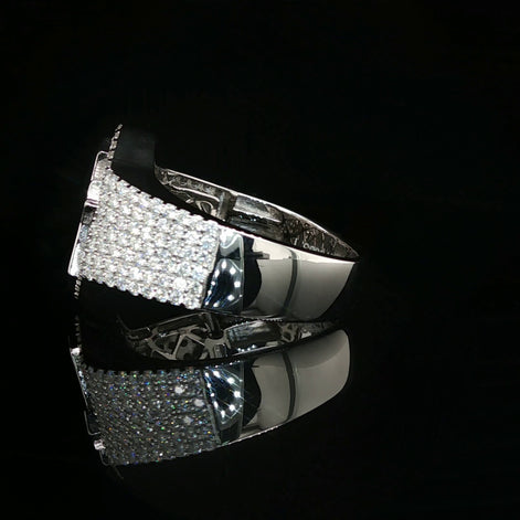 Men's Iced Out Cross Ring – 925 Sterling Silver | 1.5 CTW Baguette & Round Moissanite | Diamond-Shape Band