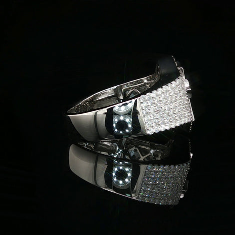 Men's Iced Out Cross Ring – 925 Sterling Silver | 1.5 CTW Baguette & Round Moissanite | Diamond-Shape Band